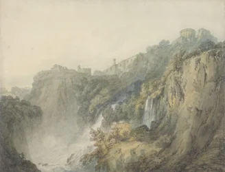 Tivoli med Sibyllans tempel och kaskaderna, ca 1796-97 (w/c över grafit på papper)