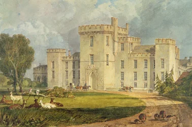 Utsikt över Hampton Court från nordväst, ca 1806 (penna & bläck och akvarell över penna på vävt papper)