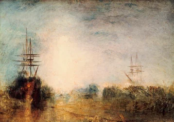Valfångare som kokar späck, intrasslade i drivis och försöker befria sig, 1846