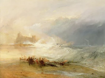 Wreckers - Coast of Northumberland, med en ångbåt som hjälper ett fartyg utanför kusten, 1834