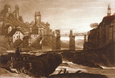 F.31.I Lauffenbourgh vid Rhen, från Liber Studiorum, graverad av T. Hodgetts, 1811