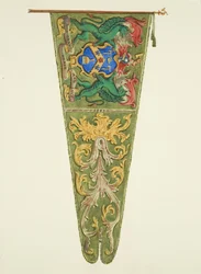 Banner of the Plaisterers [Plasterers], inskriven "Gud ge fred och kärlek"