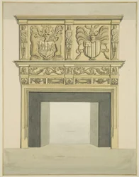 Skorstensstycke i tidigare bostad av Sir John Knight, Temple Street (akvarell på papper)