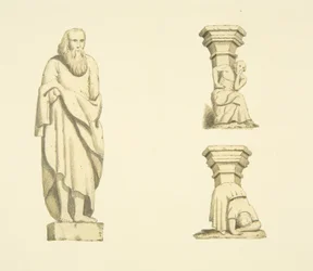 Figur och två takstolar i nischer av Tower of St Mary Redcliffe (akvarell på papper)