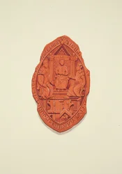 Framsidan av Matthew Parkers sigill, ärkebiskop av Canterbury, till Will of Thomas Alyce, Merchant