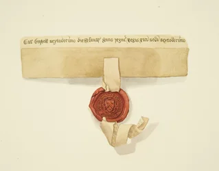 Sigill fäst på botten av en handling, ca 1825 (penna och akvarell på papper)