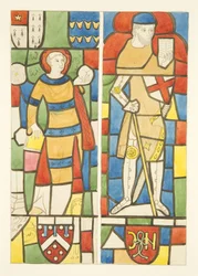 Målat glas i norra och södra fönster i Bristol Cathedrals kör (akvarell på papper)