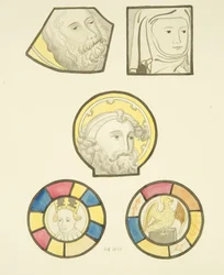 Målat glas i norra fönstret i långhuset i St Mary Redcliffe (akvarell på papper)