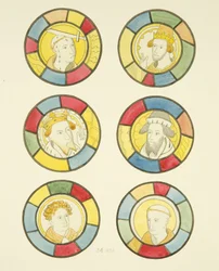 Målat glas i norra fönstret i långhuset i St Mary Redcliffe (akvarell på papper)