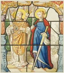 Målat glas i sakristifönstret i St. Mark