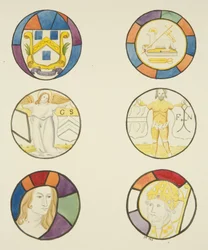 Målat glas i fönstret i Weavers