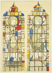 Målat glas i fönstret över Canynges monument i St Mary Redcliffe (akvarell på papper)