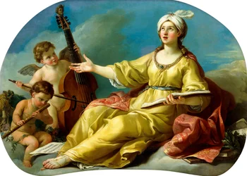 En personifiering av musik, sång med Putti som spelar en fiol och en flöjt, 1758