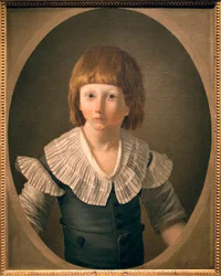 Porträtt av Ludvig XVII (1785-1795), Louis Charles de Normandy blev en delfin vid sin broders ljumskes död 1789, fängslad med sin familj i templet, tillbringade tre år där och dog där. Detta porträtt påstås ha målats i templet på