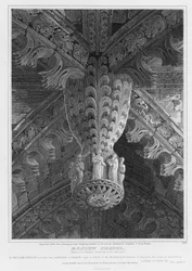 Roslyn Chapel, vy av ett hänge och ljumskar i den östra änden, graverad av S. Noble, 1810
