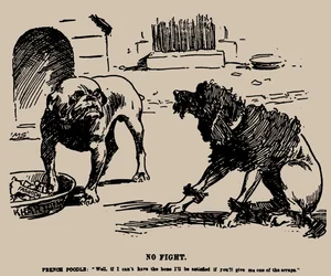 Inget slagsmål. Tecknad film om Fashoda-incidenten, 1898.