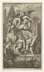 Hercules krönt av Victoria CD. Bruyns Reysen (titel på objekt) Titelsida för: Cornelis de Bruyn, Reizen, 1698