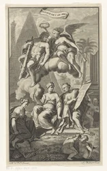 Hercules krönt av Victoria Voyage de C. le brun (titel på objekt) Titelsida för: Cornelis de Bruyn, Voyage au Levant, 1700