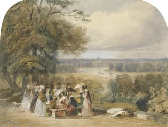 A Picnic on Richmond Hill (wc med kropsfarve og tyggegummi på papir) sved