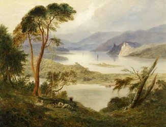 Oberwesel med Schönburg slott, vid Rhen, 1840