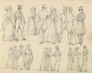 Fashionabla män och kvinnor samtalar