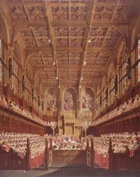 Drottning Victoria i House of Lords (färggravyr)