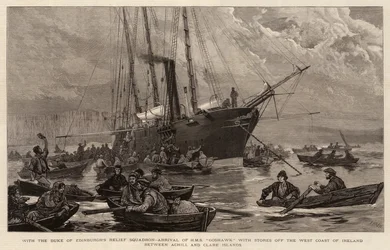 Med hertigen av Edinburghs hjälpskvadron, ankomst av HMS Goshawk med butiker utanför Irlands västkust mellan Achill och Clare Islands