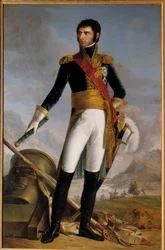 Hellängdsporträtt av Jean Baptiste Jules Bernadotte (1763-1844) prins av Ponte Corvo sedan Charles Jean XIV, kung av Sverige 1818, representerad 1804 Målning av Joseph Nicolas Jouy (1809-1880) 1852. Dim. 2,1x14. Herr.