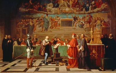 Galileo Galilei (1564-1642) inför medlemmar av Heliga officiet i Vatikanen år 1633, 1847