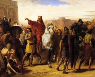 Triumferande entré för frankernas kung Clovis I (466-511) till Tours år 508. Målning av Joseph Robert Fleury (eller Robert-Fleury)