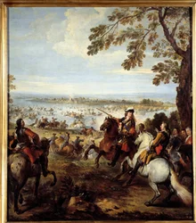 Passage av Rhen av Armee av Ludvig XIV (1638-1715), en Tholhuis-målning av Joseph Parrocel (1646-1704) Sön. 2,34x1,64 m
