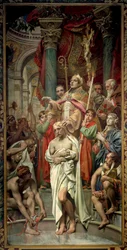 Dopet av frankernas kung Clovis I (466-511) i Reims av Eveque Saint Remi den 25/12/496 (eller 499). Målning av Joseph Blanc (1846-1904) 1800-talets Paris, Pantheon