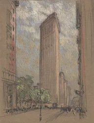 Ritning av Flatiron Building av Pennell, c.1904 (penna och krita på papper)