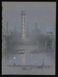 Shot Tower med nattljus, från Embankment