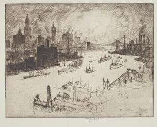 Solnedgång, från Williamsburg Bridge