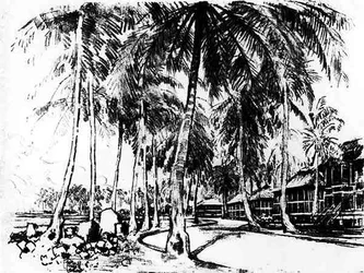 The American Quarter, skylt I från Panamakanalen av Joseph Pennell, 1912 (kol på papper)