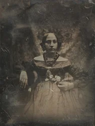 Ung kvinna som håller en blomma, ca. 1842.