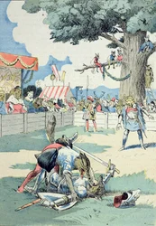 Slaget mellan Renard och Ysengrin, ur "The Adventures of Master Renard" av G. Le Cordier, ca 1900 (färglitografi)