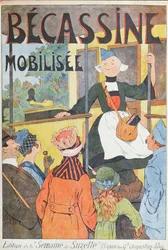 Becassines avresa, omslag till "Becassine Mobilisee", ur "la Semaine de la Suzette", ca 1914 (färglitografi)