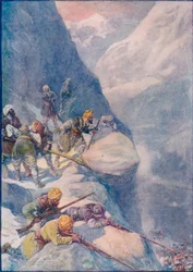 Crushed by Rolling Stones, Mown Down by Volleys of Musket-Shot The Men Fell In Hundreds, 1908, c1
