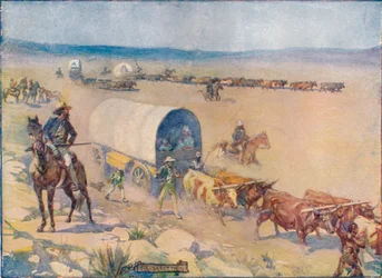 The Bullock-Waggons slingrade sig långsamt över The Billowy Plains, c1908, c1920.