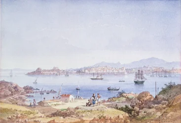 Korfu från ön Vidho, 1789 (wc)