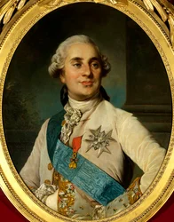 Porträtt av Ludvig XVI (1754 - 1793), kung av Frankrike. Målning av Joseph Siffred Duplessis (1725-1802) (Joseph-Siffred, Joseph Siffrede, Joseph-Siffrede, Joseph Siffrein, Joseph-Siffrein)