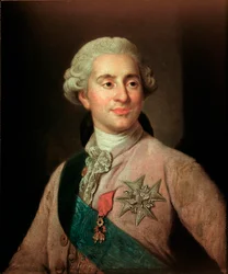 Porträtt av kungen av Frankrike Ludvig XVI (1754-1793) bär insignier av Guldfleece-orden målning av Joseph Siffred Duplessis (1725-1802) (Joseph-Siffred, Joseph Siffrede, Joseph-Siffrede, Joseph Siffrein, Joseph- Siffrein) 1700-talets M
