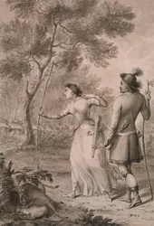 Robin Hood och Clarinda jagar rådjur
