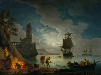 En hamn i månsken