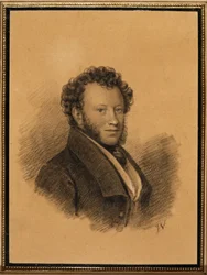 Porträtt av författaren Alexander S. Pushkin 1799-1837, 1827
