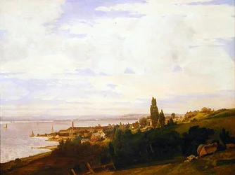 Utsikt över Hudson nära Sing Sing, New York, sent 1840-tal (olja på duk)