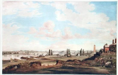 Utsikt över Philadelphia och Schuylkill River, ca 1816 (akvarell på papper)