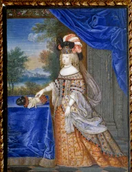 Porträtt av Marie Therese av Österrike i polsk kostym (1638 - 1683) Frankrikes drottning. Schweizisk målning av Werner Joseph Le Jeune (1637-1710)